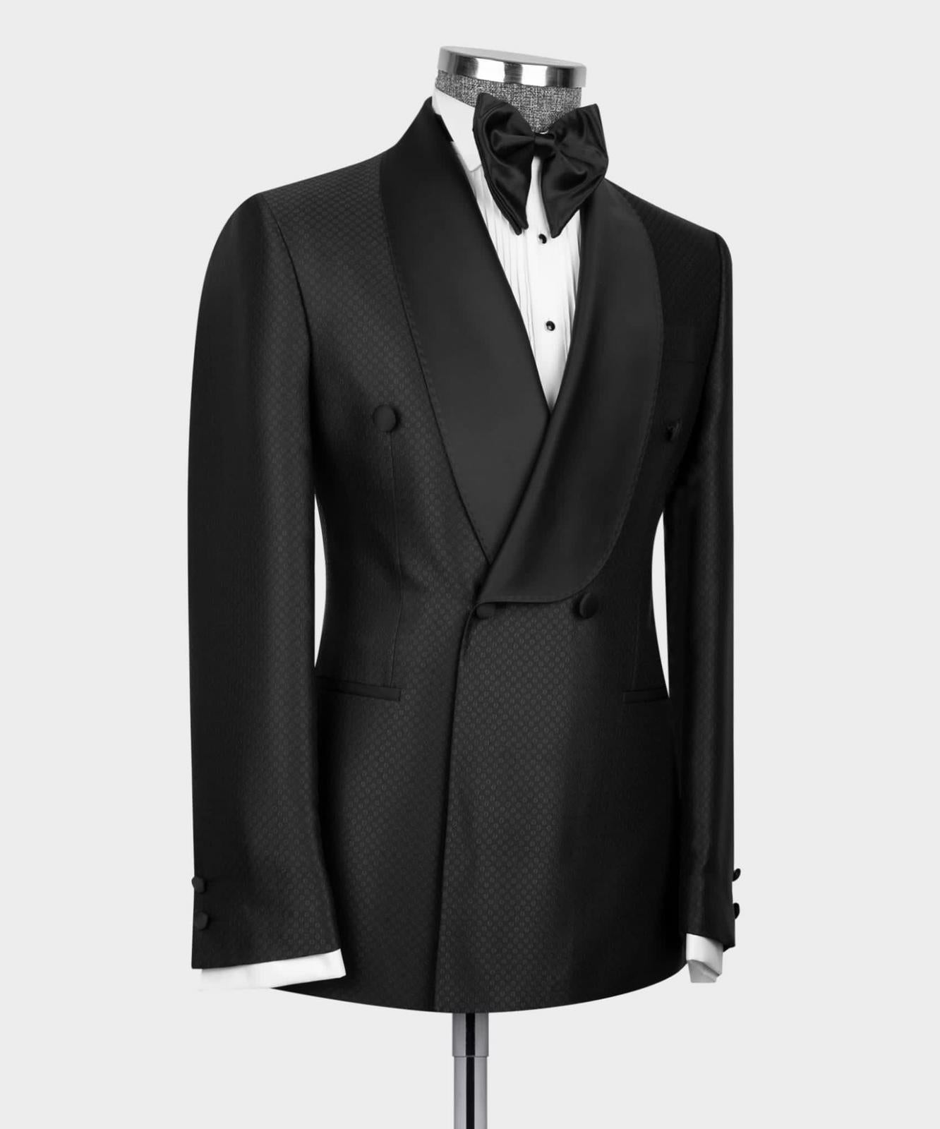 Fashion Black Shawl Lapel Double-Breasted Two-Piece Suit