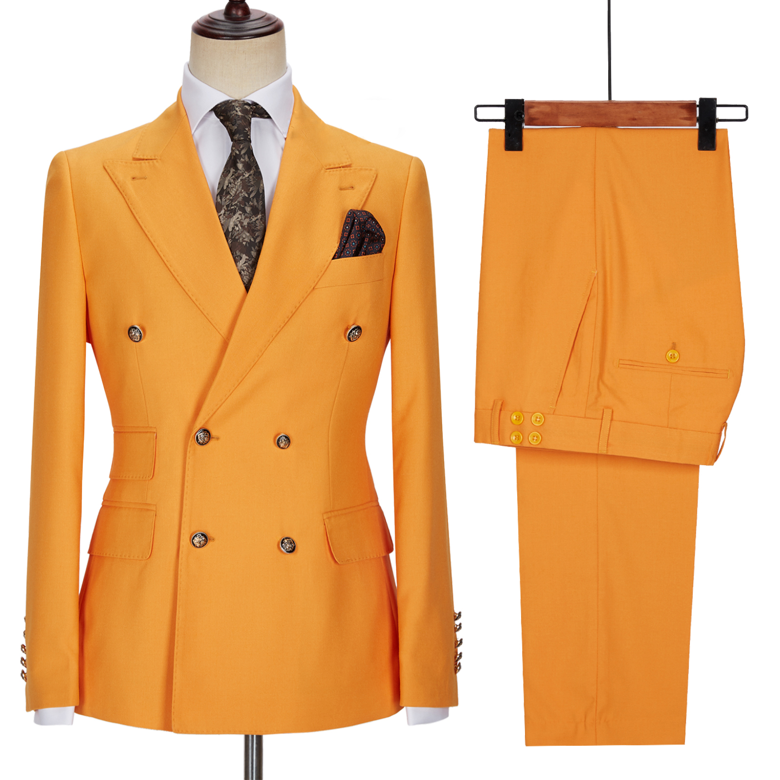 Benjamin New Orange Double Breasted Point Lapel Men Suit
