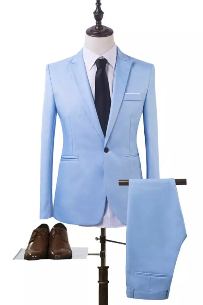 Fashion Sky Blue Business Suit Prom Tuxedo Handsome Fit Best Suit