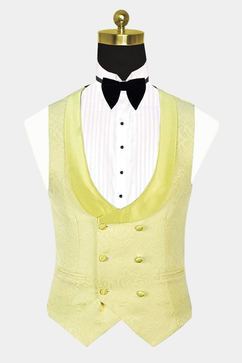 Yellow Jacquard Men Suit Three Piece Cape Lapel Tuxedo
