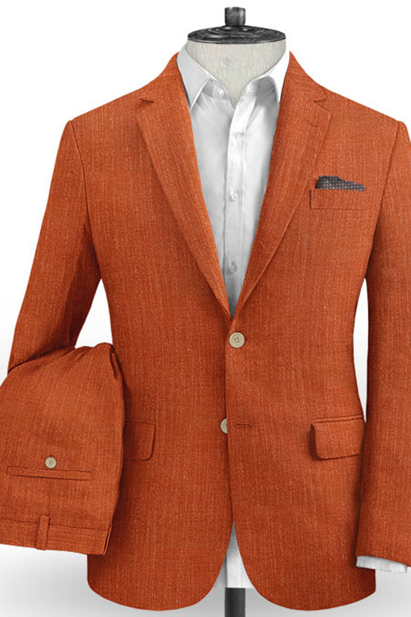 Summer Orange Linen Suit Two-Piece Groom Wear Formal Party Prom Blazer