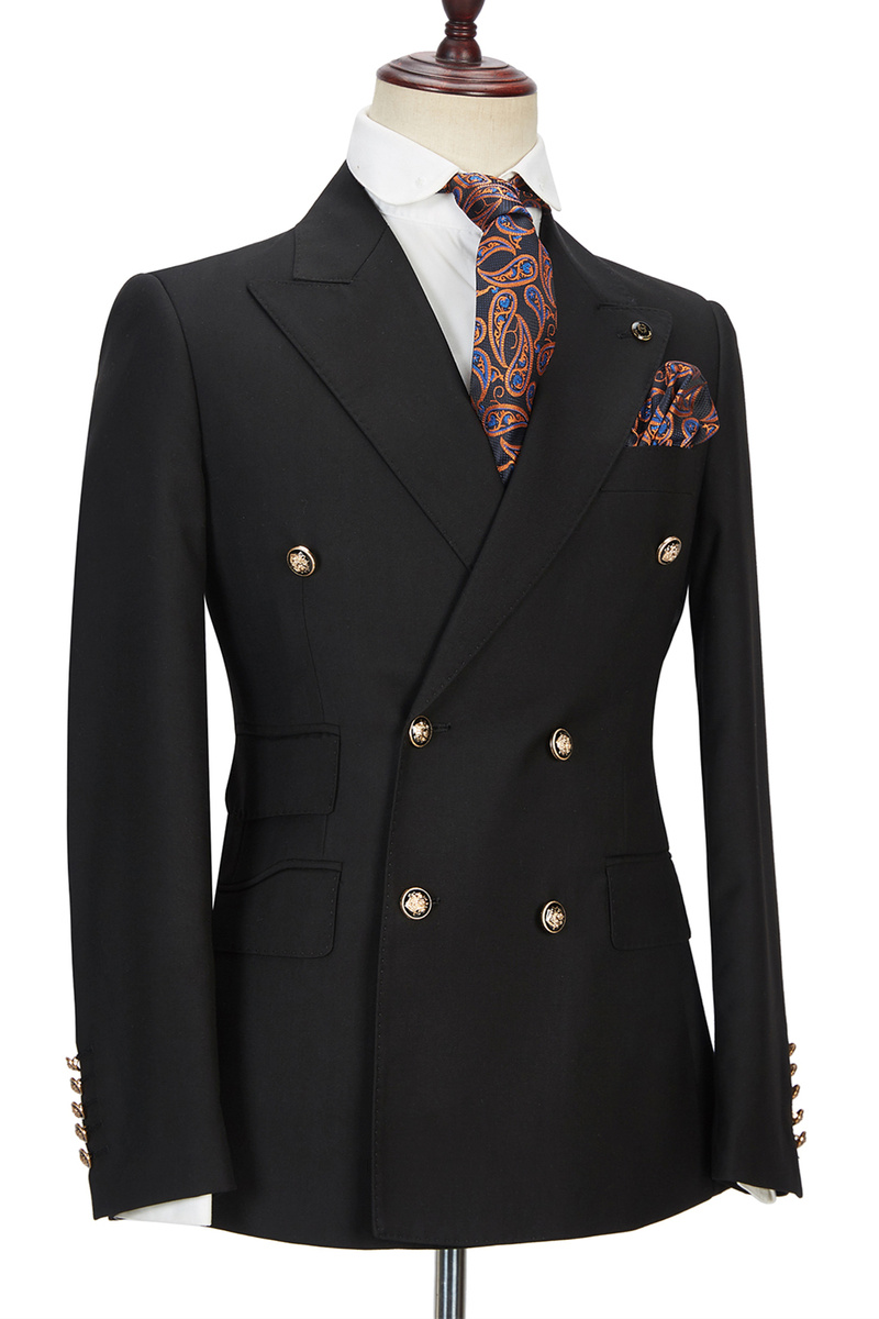 Percy Classic Black Double-Breasted Formal Suit with Peak Lapel