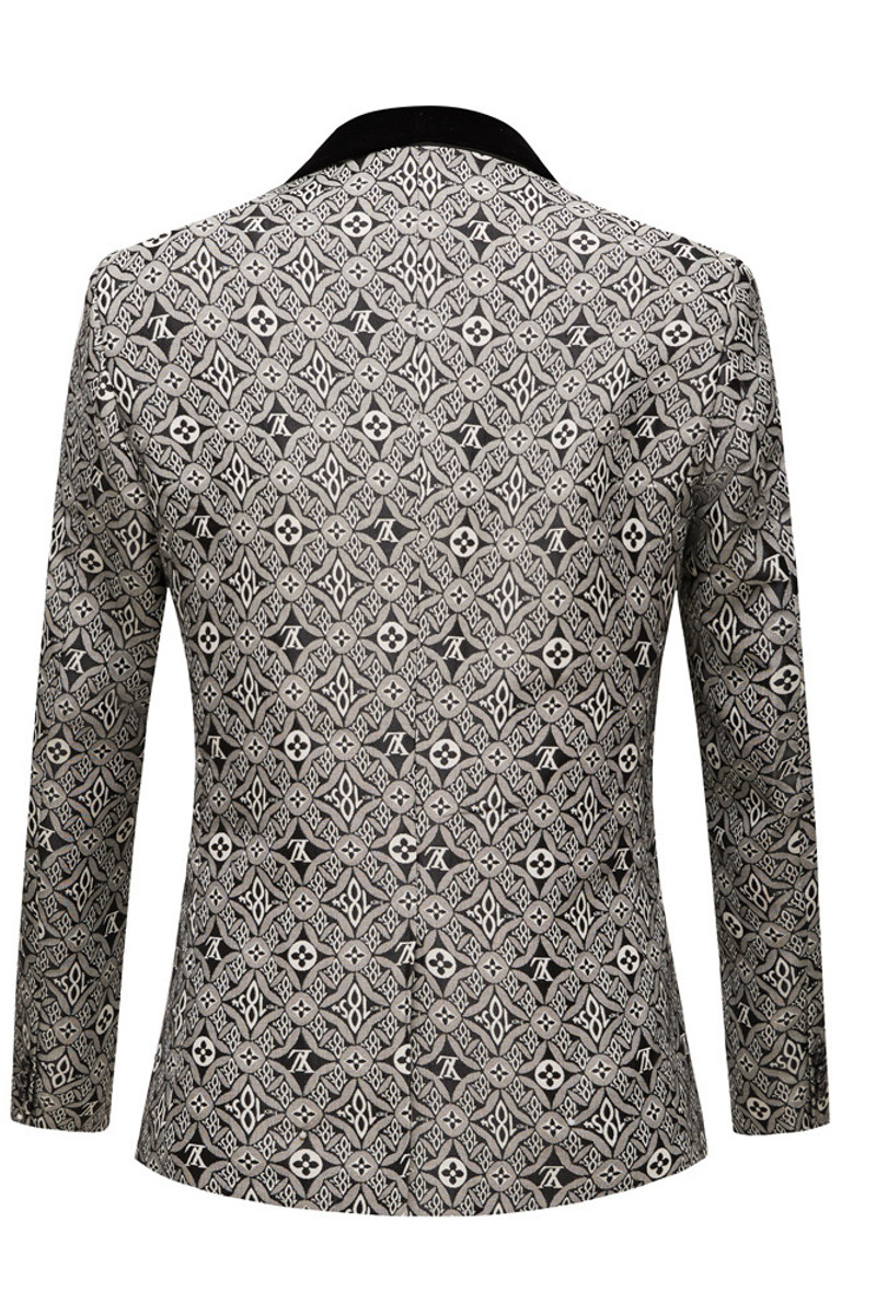 New Black Slim Fit Shawl Collar Jacquard Men's Prom Two Piece Suits