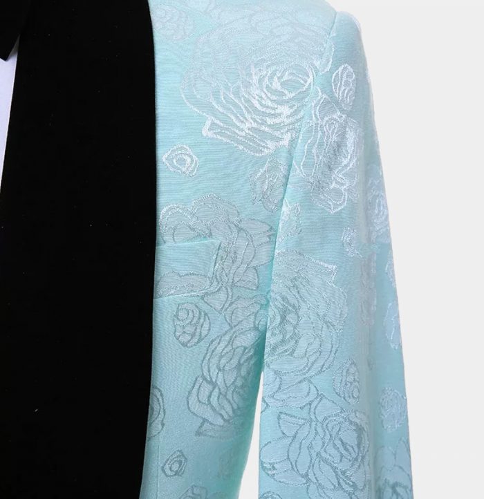 Floral Turquoise Tuxedo With Shawl Lapel Three Pieces Prom Suits