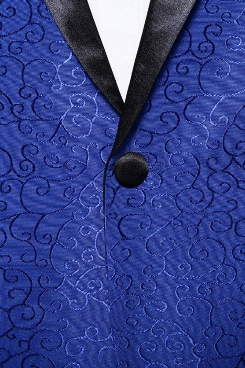 Royal Blue Jacquard Tuxedo Jacket Men Fashion Slim Fit Blazer