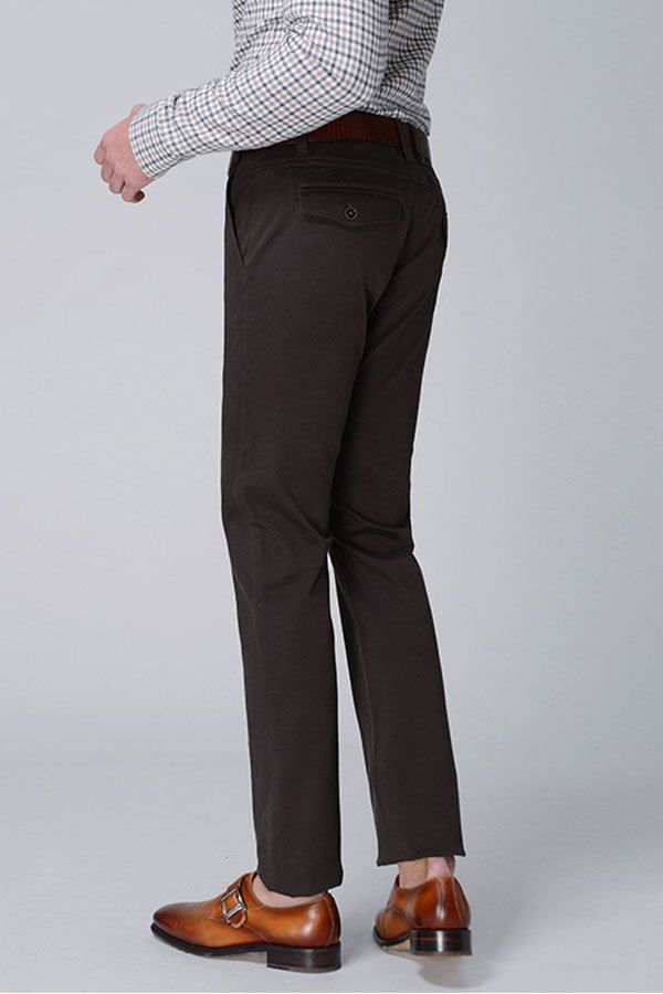 Raul Chocolate Cotton Classic Straight-Leg Business Pants