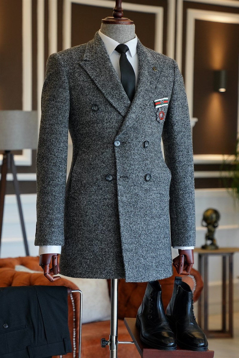 Jason Hot Dark Grey Point Lapel Double Breasted Custom Winter Business Jacket