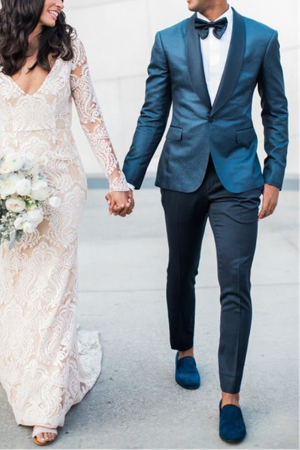 Fashion Shawl Lapel Dark Green Groom Tuxedo Handsome Wedding Suit