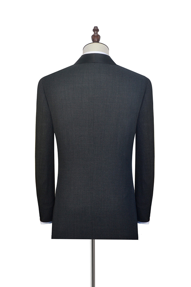 Classic Dark Grey Black Shawl Collar Wedding Tuxedo Two-Button Suit