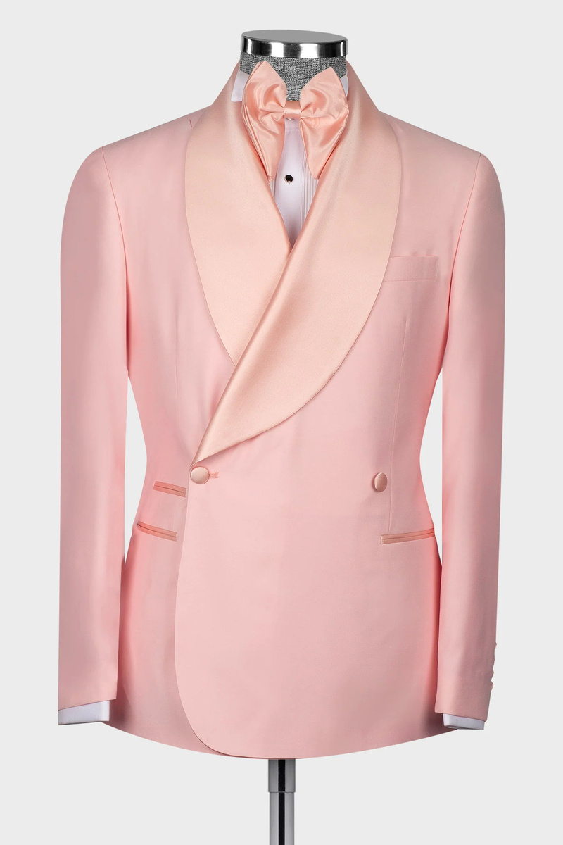 Pink Double-Breasted Shawl Lapel Stylish Men's Two-Piece Suit
