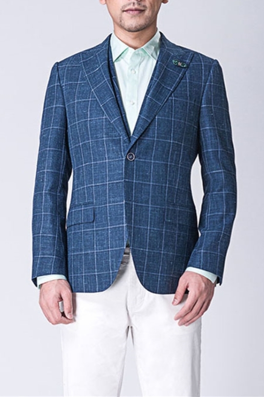 Casual Mixed Blue Outdoor Blazer Business Check Jacket Online