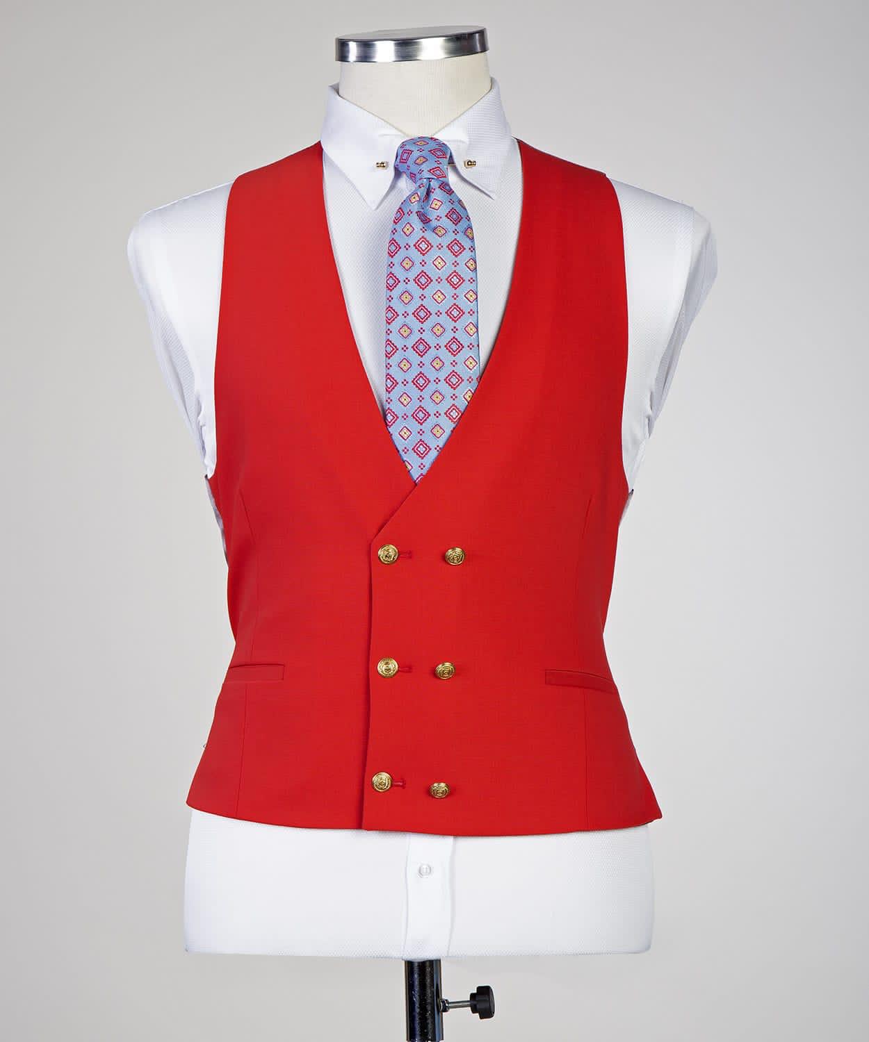 New Red Pointed Collar Three Piece Fashion Prom Suits
