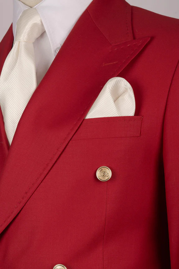 James Red Double-Breasted Three-Pocket Suit Two-Piece