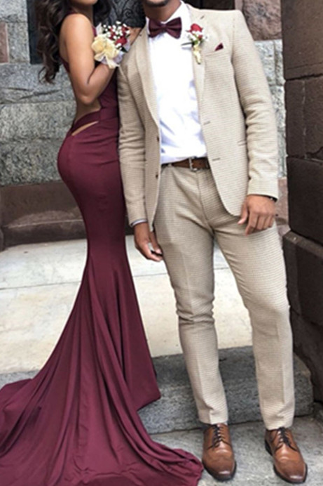 Offwhite Plaid Men Suit For Prom