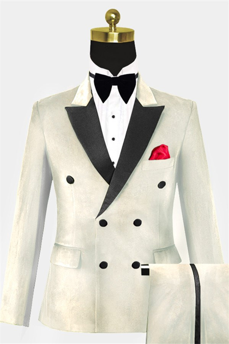 Ivory Two-Piece Velvet Suit Four-Button Formal Pants