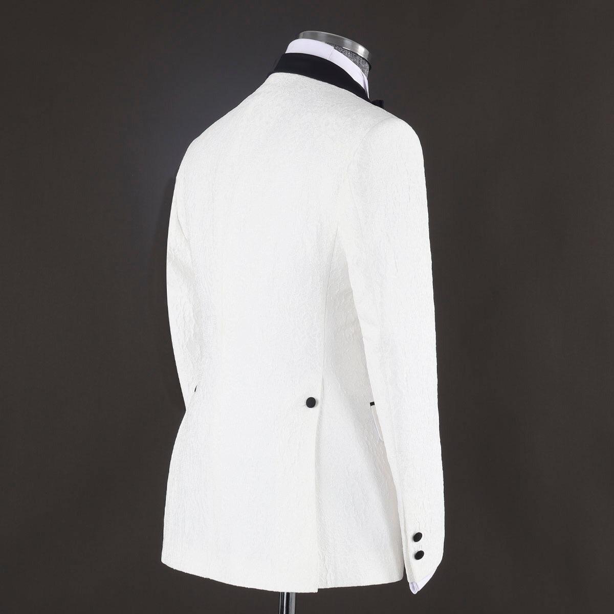 White Jacquard Three-Piece Shawl Lapel Wedding Suit