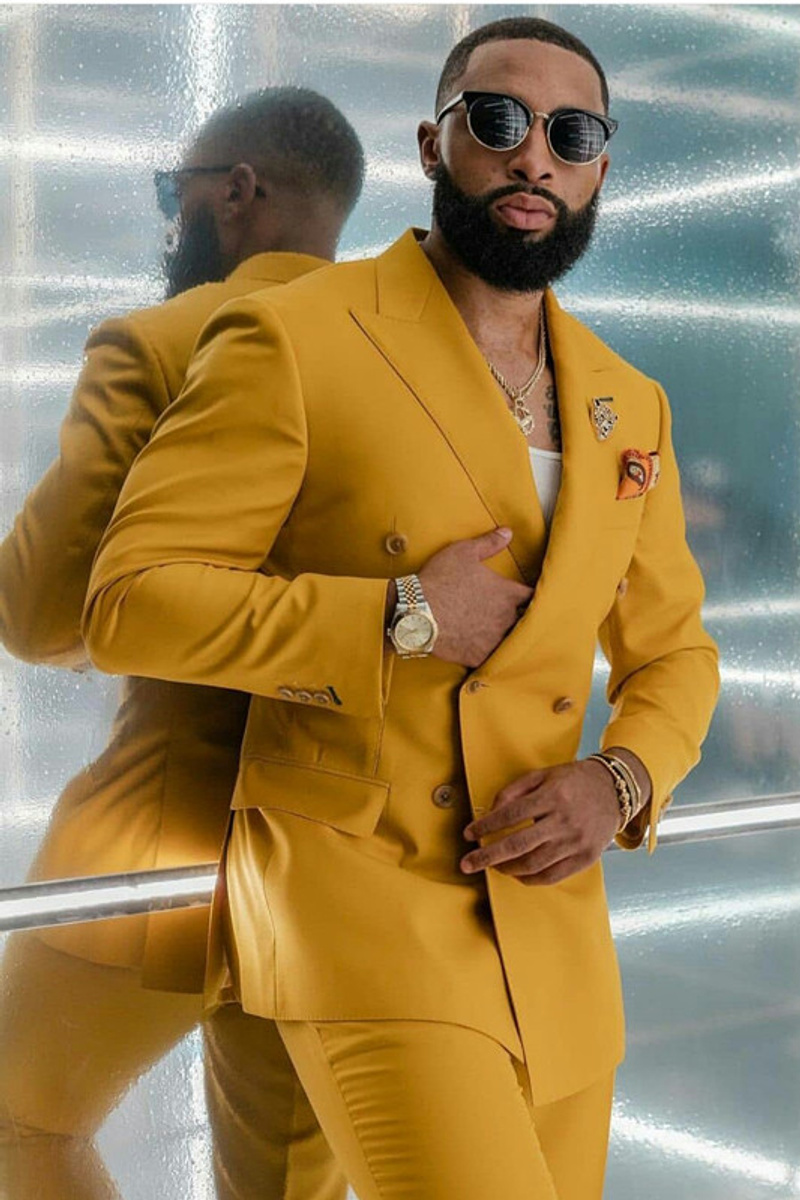 Reginald Custom Yellow Double Breasted Fashion Men Prom Suit