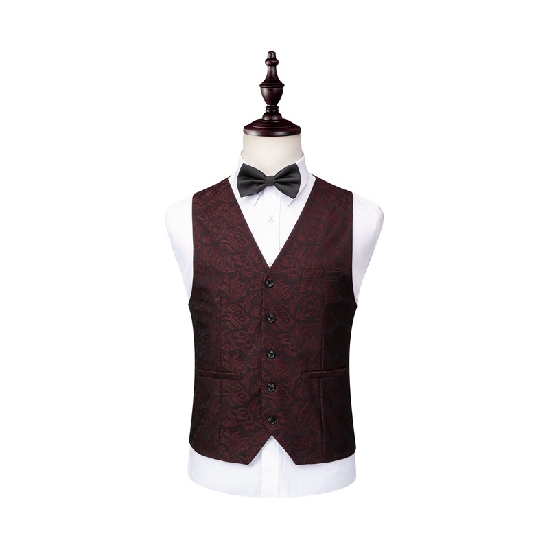 Fashion Burgundy Check Design Prom Suit Three-Piece One-Button Tuxedo