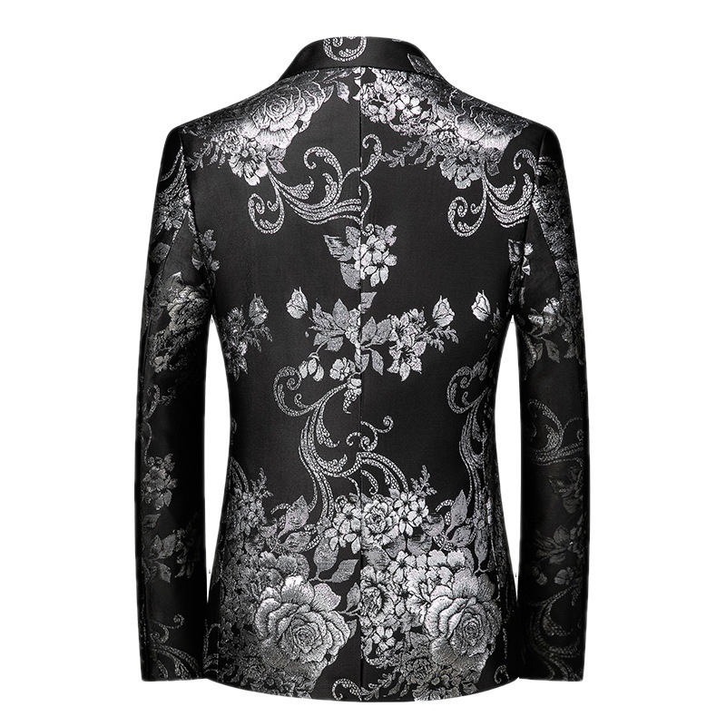 Stylish Black Printed Slim Fit Men Event Blazer