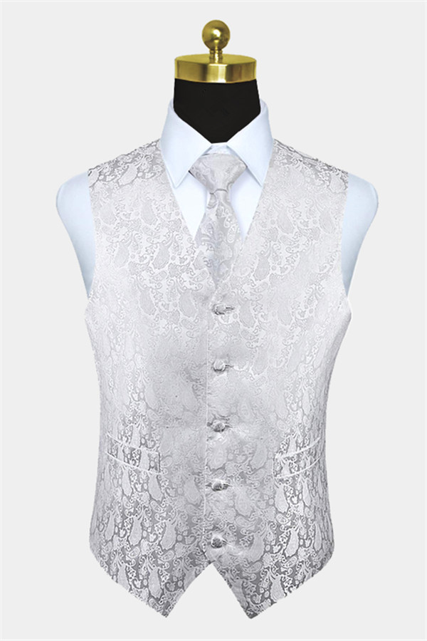 Silk White Paisley Slim Fit Waistcoat Online