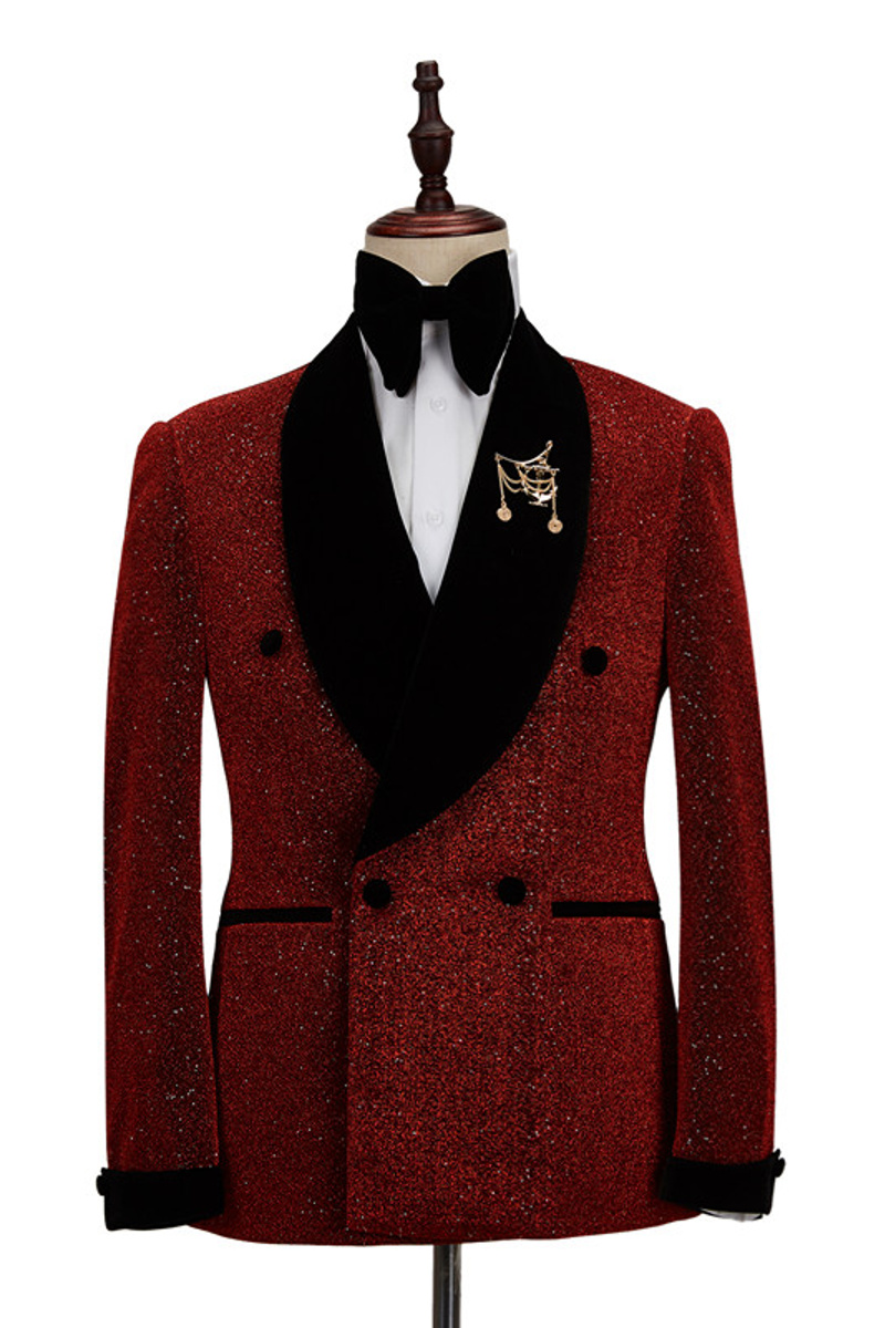 Cristian Sparkle Red and Black Cape Lapel Double-Breasted Fashion Wedding Suit