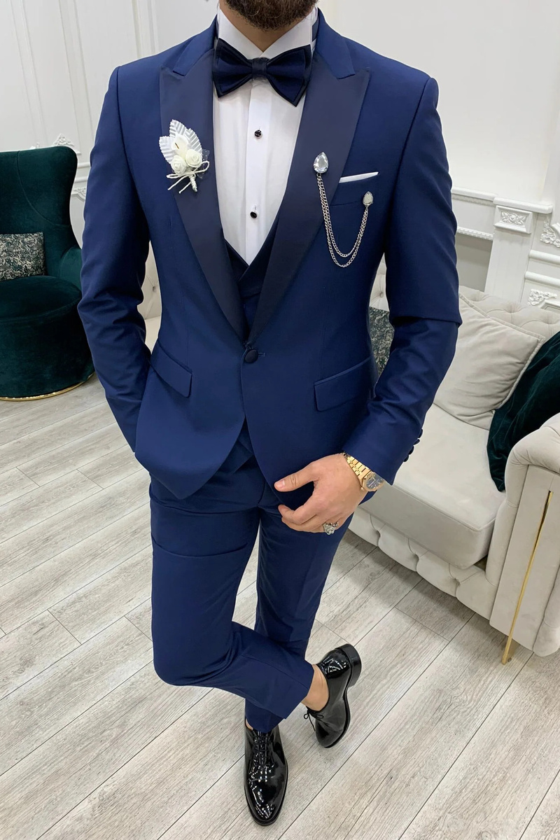 Modern Indigo Slim Peak Collar Three-Piece Tuxedo