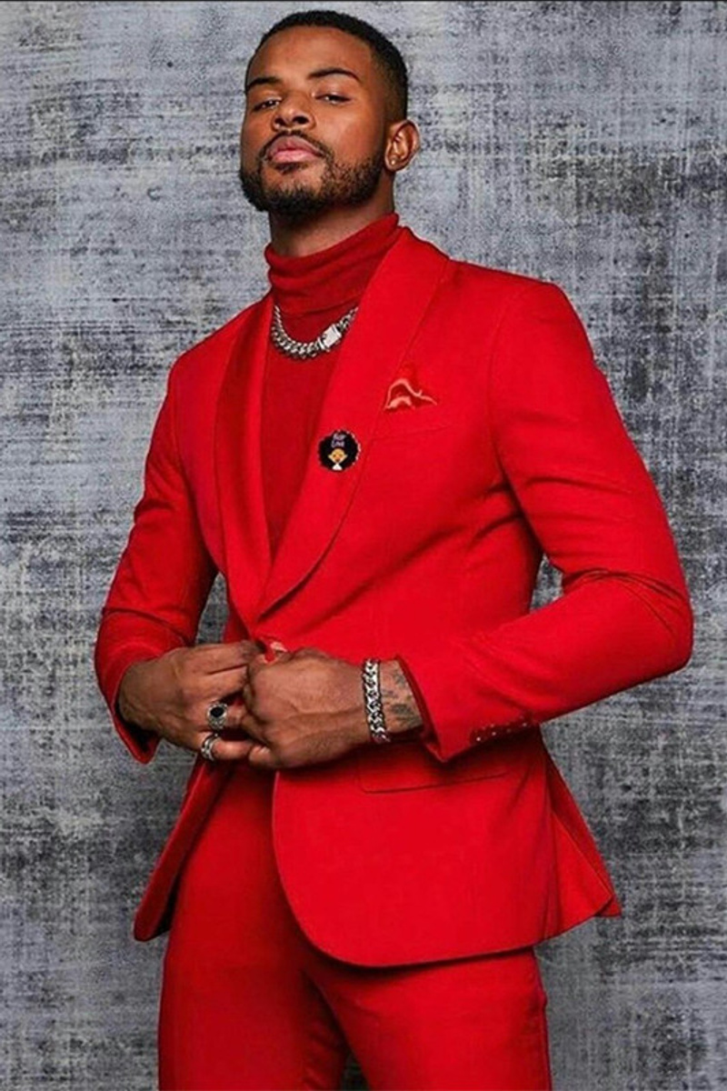 Isiah Fashion Red Shawl Lapel One Button Men Suit