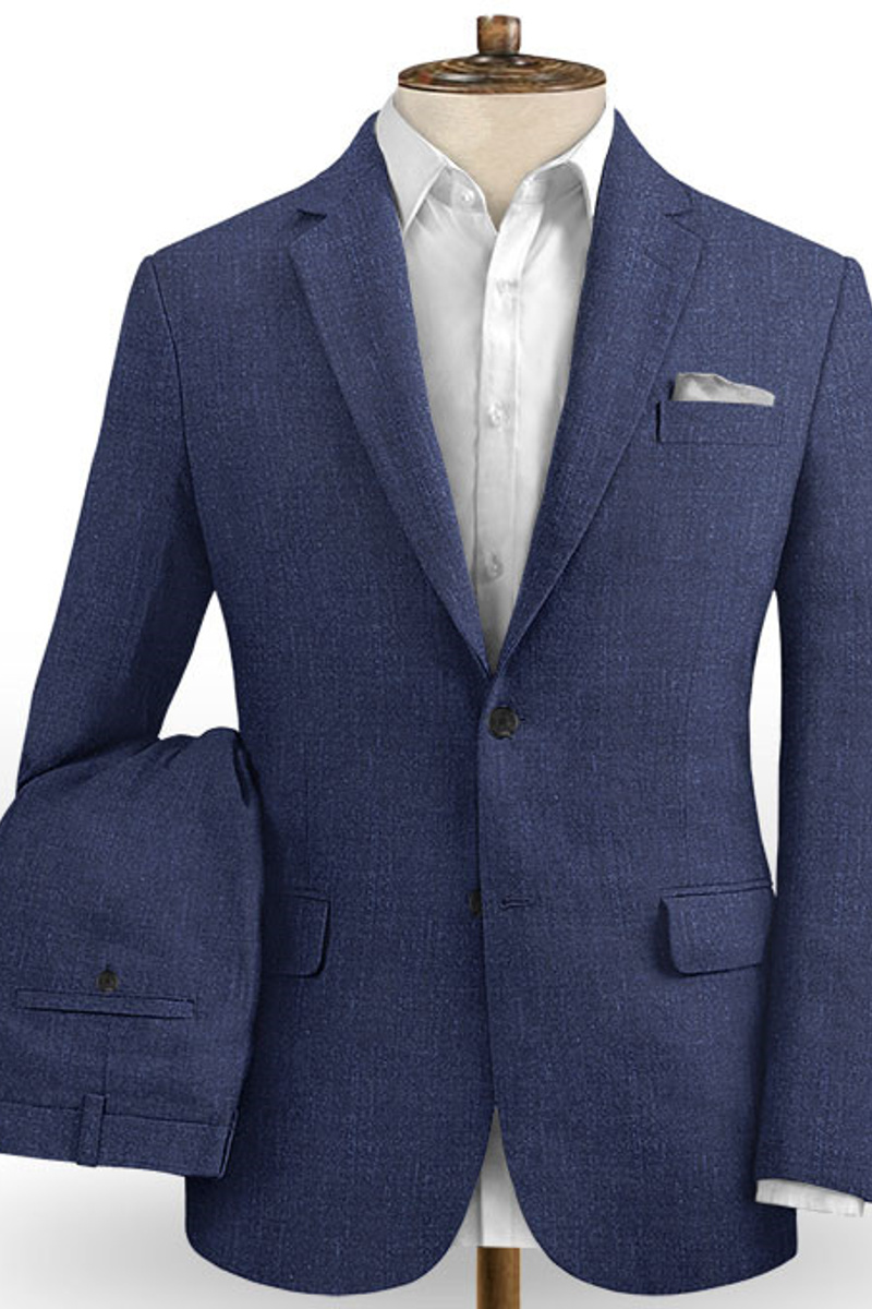 Navy Slim Fit Suit with Notched Lapel Business Wedding Groom Tuxedo