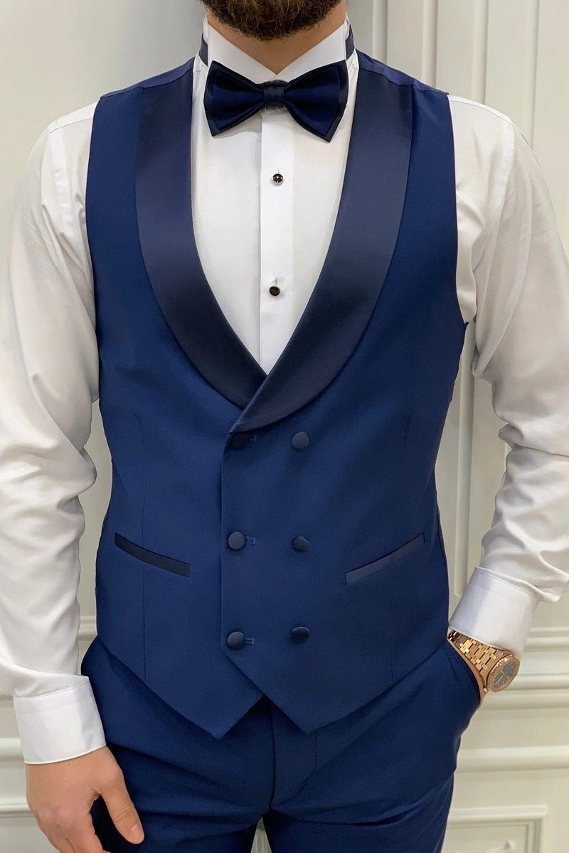 Modern Indigo Slim Peak Collar Three-Piece Tuxedo