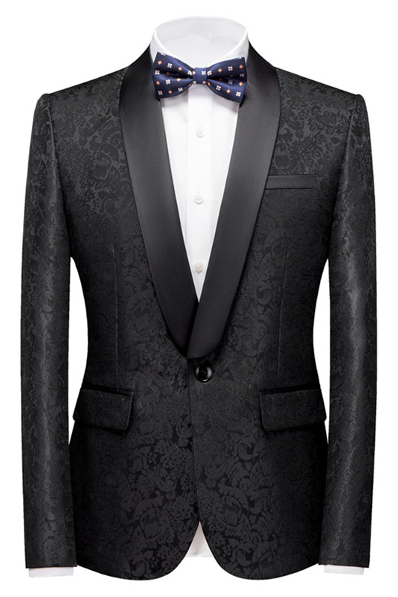 Colin Black Jacquard Classic Shawl Lapel Wedding Suit