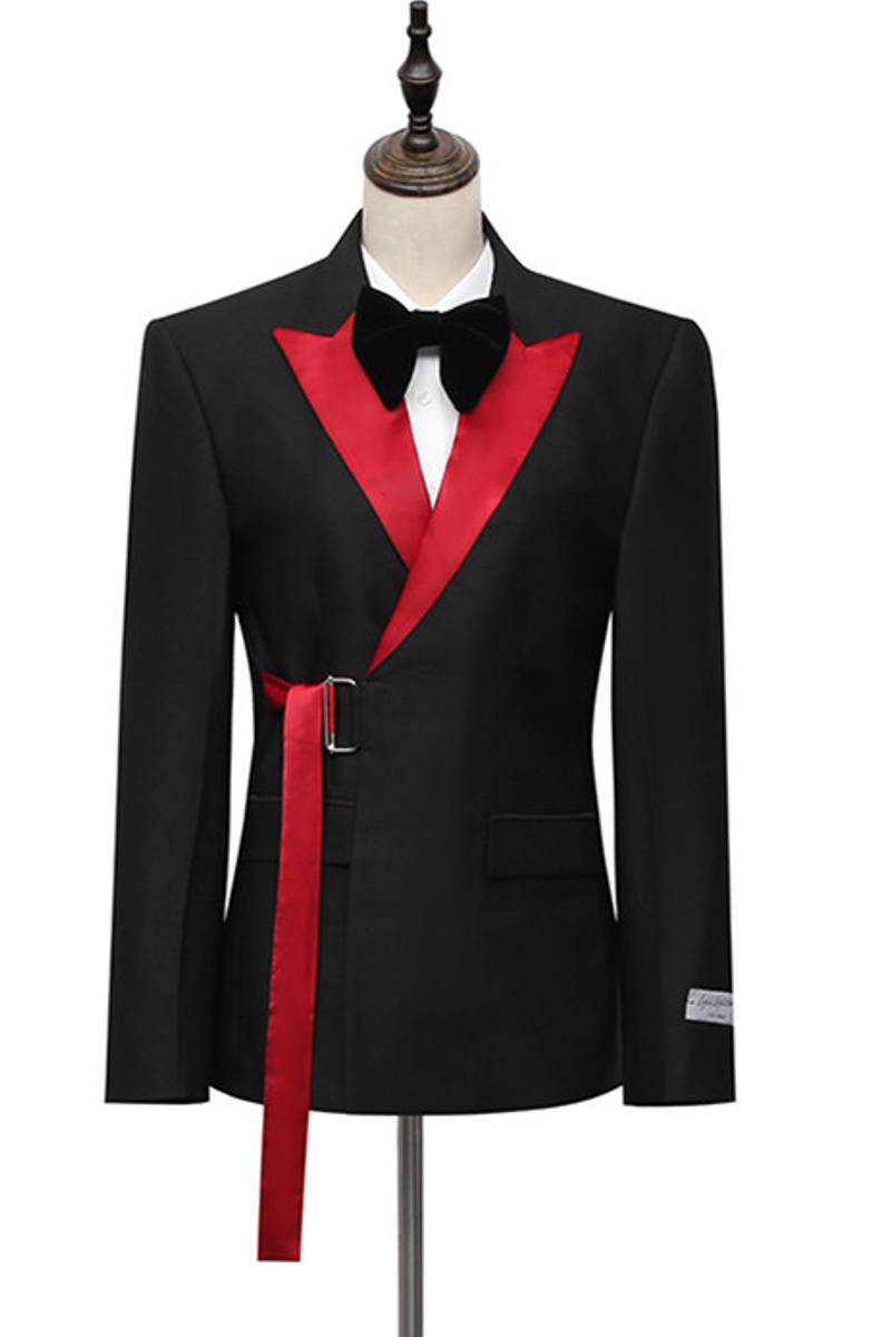 Cyrus Fashion Black Point Lapel Slim Fit Men Suit With Adjustable Buckle