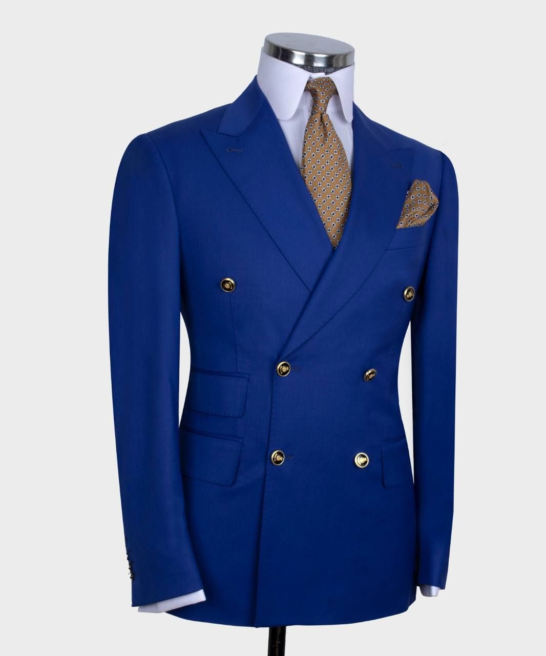 Royal Blue Point Collar Double-Breasted Suit