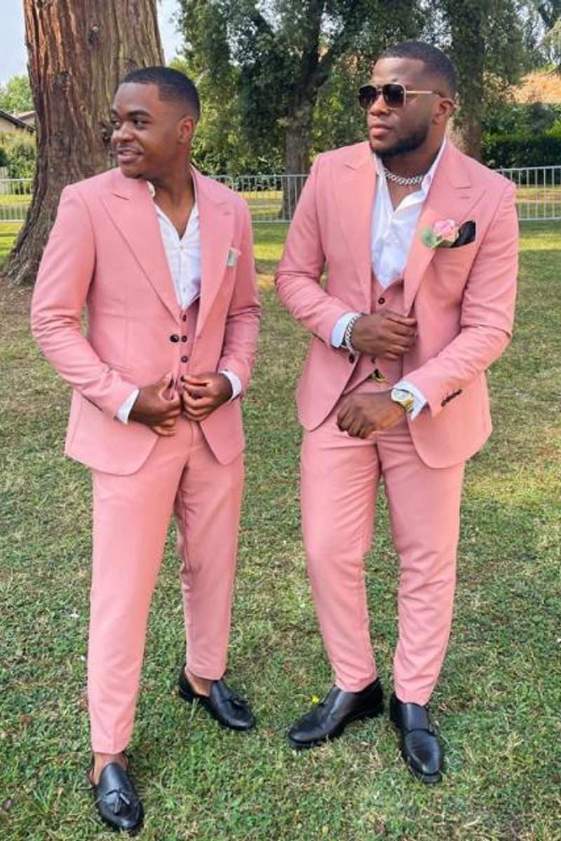 Christopher Pink Three-Piece Pointed Lapel Wedding Groomsmen Suit
