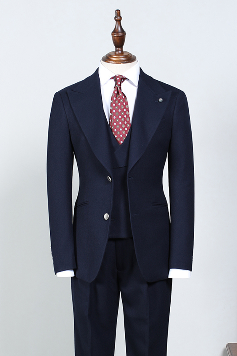 Sampson Elegant Navy Three Piece Point Lapel Custom Business Suit