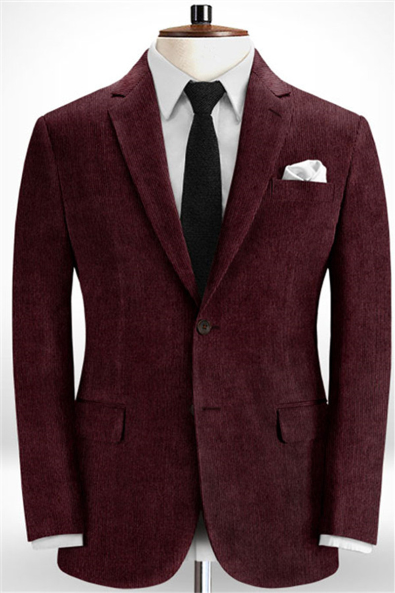 Luca Burgundy Corduroy Striped Prom Men Suit