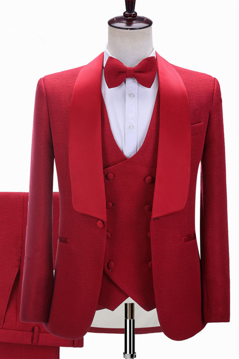 Steven Red Three-Piece Shawl Lapel Slim Fit Wedding Set