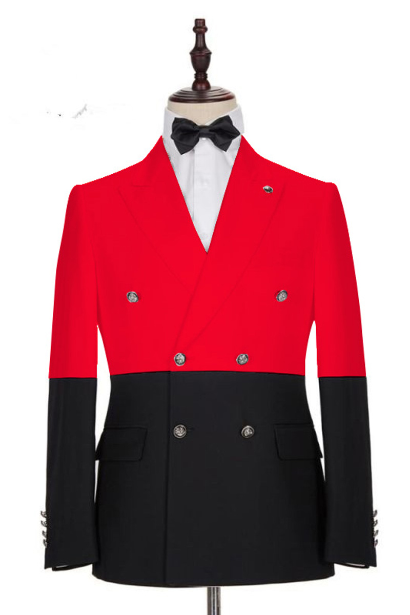 Red Double Breasted Point Lapel Men Prom Jacket