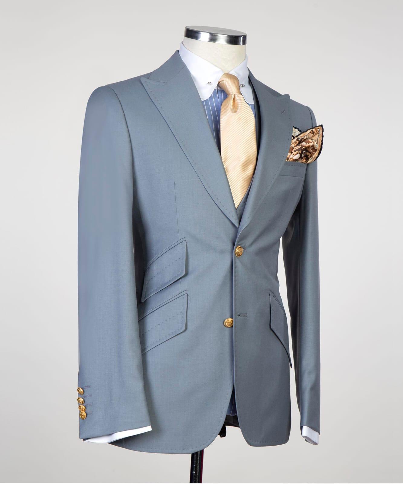 Modern Gray Point Collar Three-Piece Business Suit