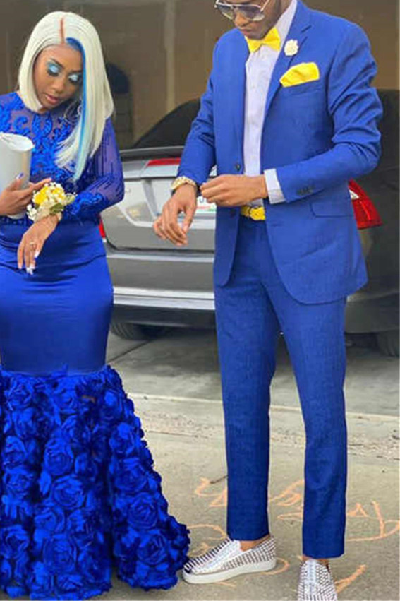 Simple Royal Blue Men Suit Notched Lapel Slim Prom Suit