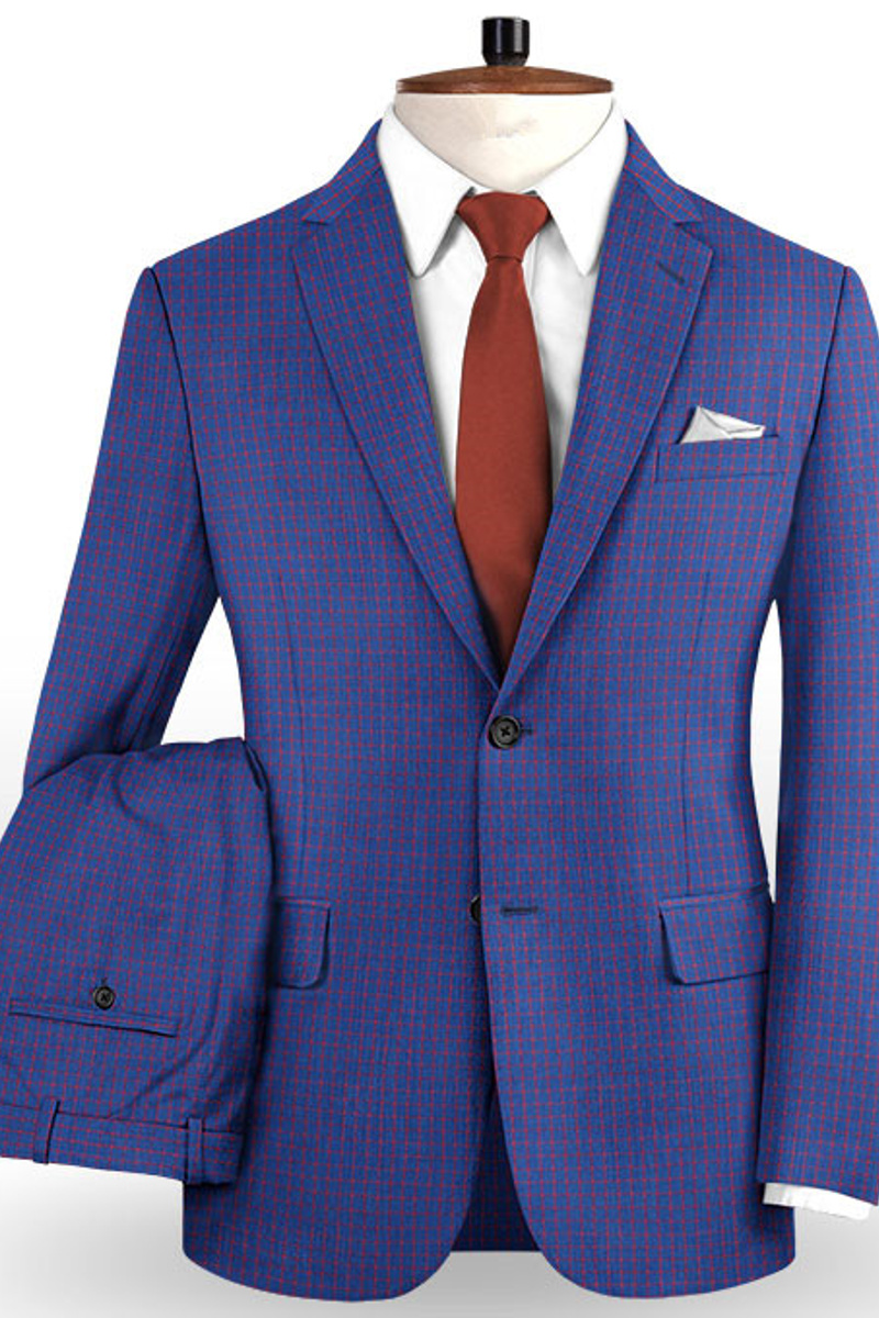 Royal Blue Tuxedo Online Modern Check Notched Lapel Suit
