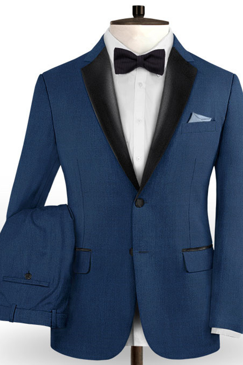 Slim Fit 2 Piece Blue Casual Prom Tuxedo Groom Notched Lapel Business Wedding Suit