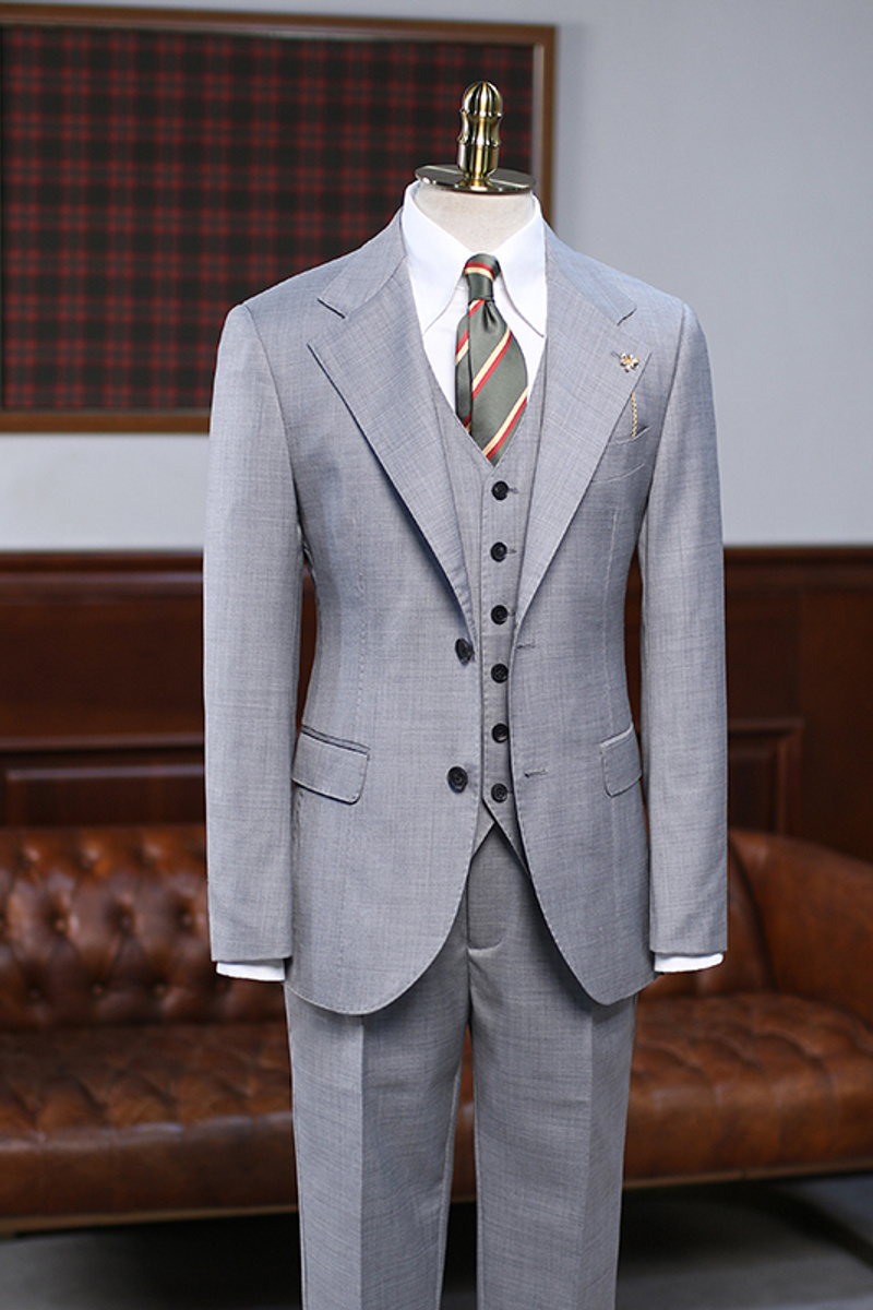 Andy Grey Plaid Three-Piece Notched Lapel Slim Suit