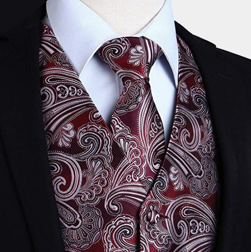 Gorgeous Burgundy Paisley Prom Tuxedo Vest