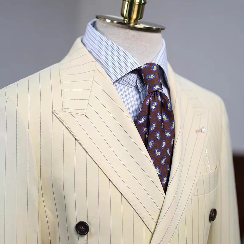 Penn New Arrival Yellow Stripe Double Breasted Custom Prom Suit
