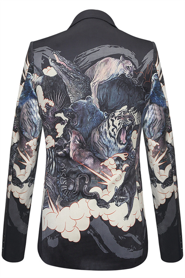 Isaac Men Black Soft Animal Print Blazer