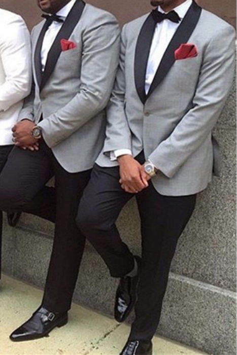 Aaron Gray One Button Black Lapel Best Fit Wedding Groomsman Suit