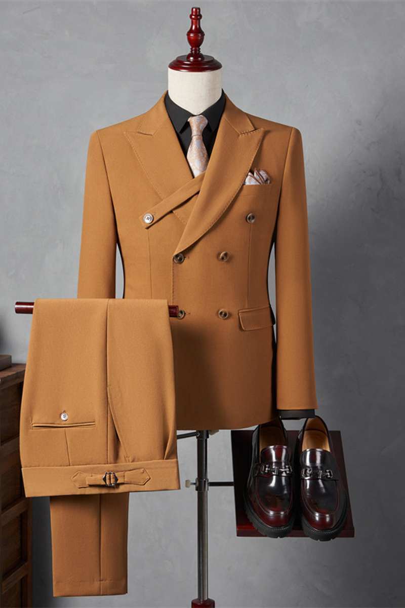 Italian Style Yellow Lapel Collar Slim Fit Suit Wedding Business Suit with Adjustable Chest Buckle