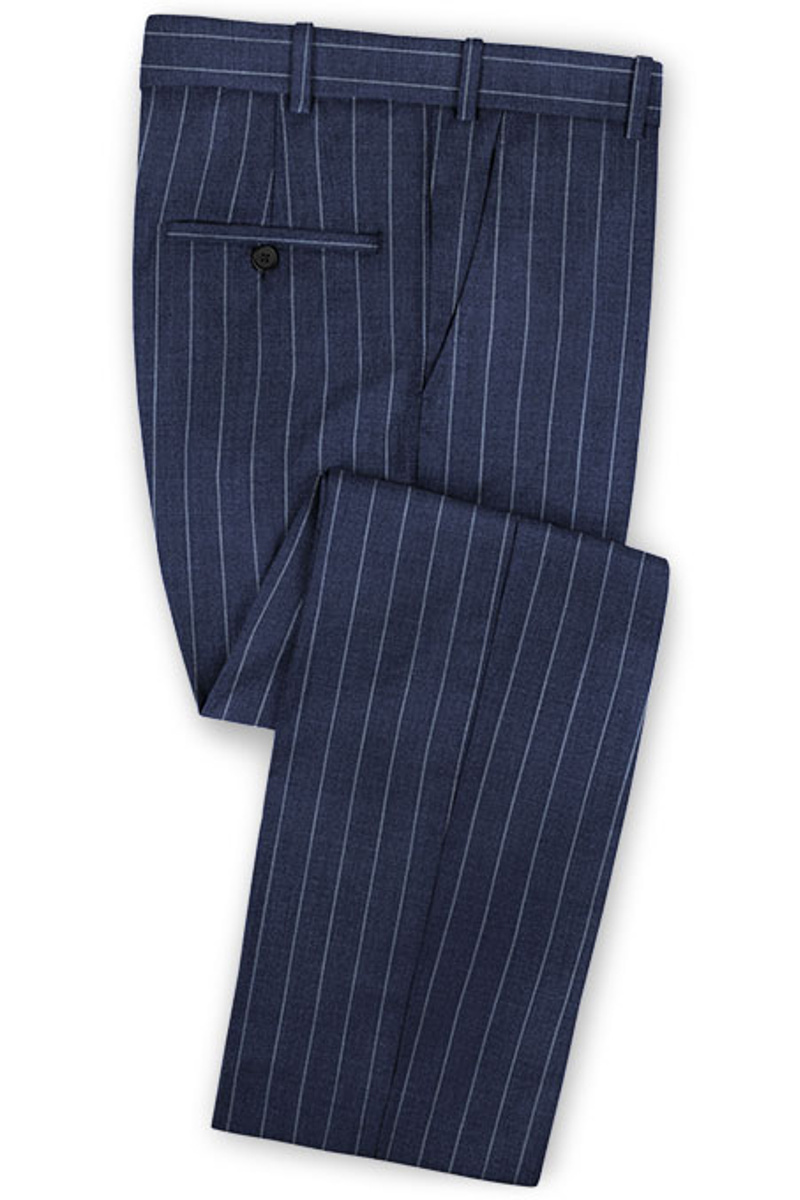 Dark Blue Business Formal Fashion Two-Button Striped Tuxedo