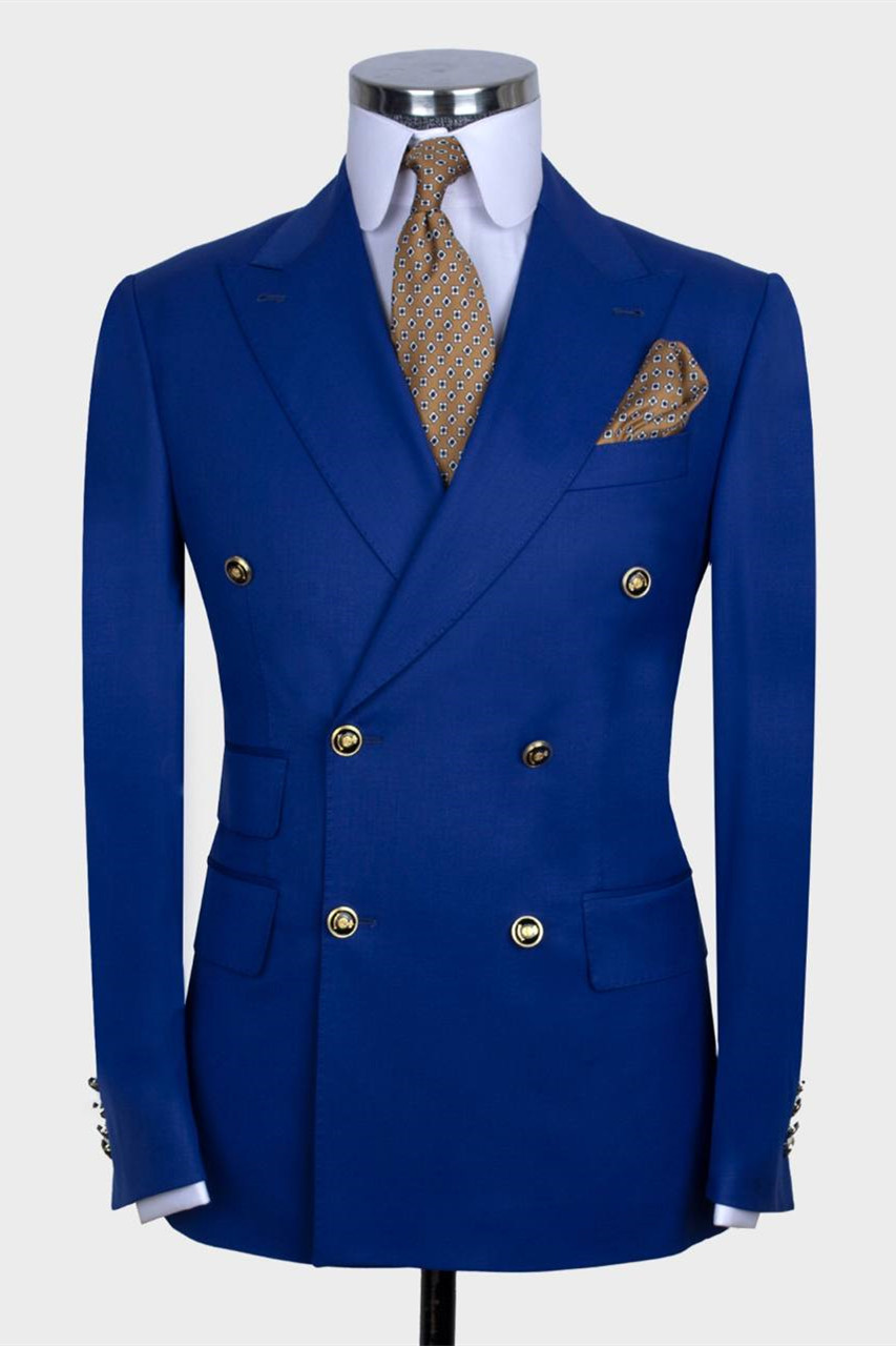 Royal Blue Point Collar Double-Breasted Suit