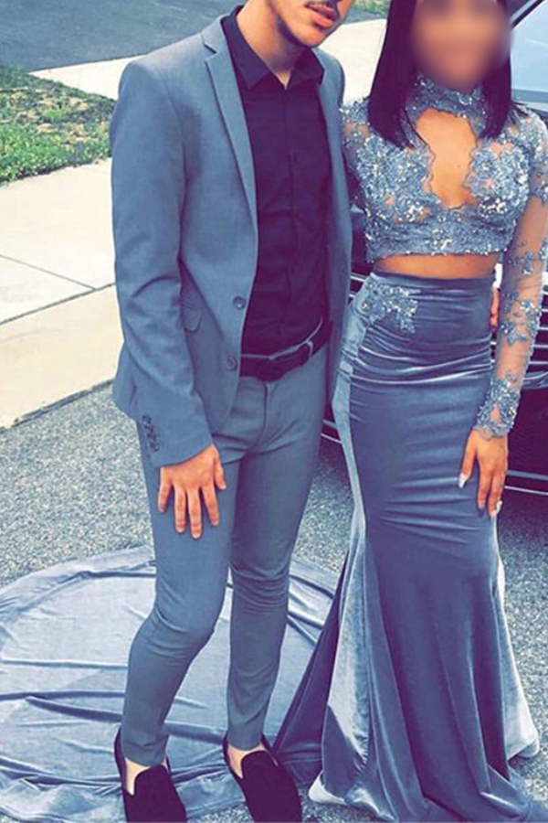Trendy James Blue Slim Cut Lapel Prom Men Suits Online
